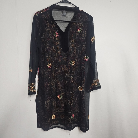 Indian black embroidered kurta tunic one size - Picture 3 of 5